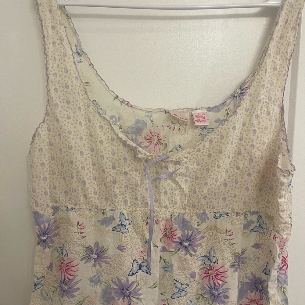 Vintage Cottagecore Cotton Slip Dress Butterfly Cream Purple‎ Floral Blouse